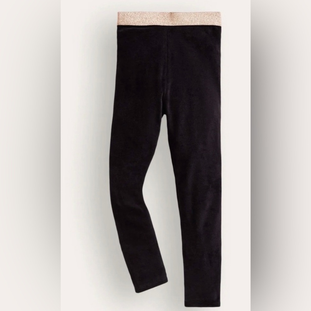 Mini Boden Black Velvet Leggings with Gold Waistband